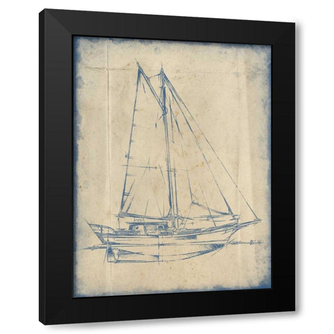 Yacht Blueprint III Black Modern Wood Framed Art Print with Double Matting by Harper, Ethan
