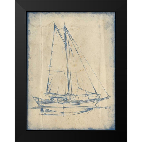 Yacht Blueprint III Black Modern Wood Framed Art Print by Harper, Ethan