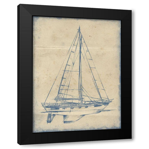 Yacht Blueprint IV Black Modern Wood Framed Art Print by Harper, Ethan