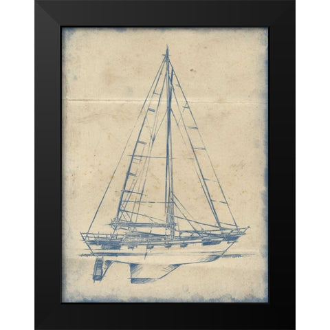 Yacht Blueprint IV Black Modern Wood Framed Art Print by Harper, Ethan