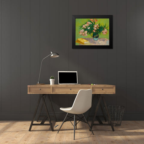 Oleanders Black Modern Wood Framed Art Print by Van Gogh, Vincent