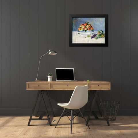 Still Life with Peaches and Grapes Black Modern Wood Framed Art Print by Renoir, Pierre-Auguste