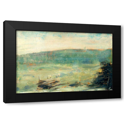 Landscape at Saint-Ouen Black Modern Wood Framed Art Print with Double Matting by Seurat, Georges