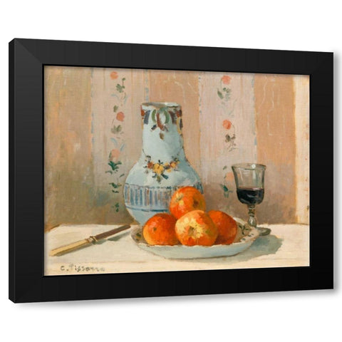 Still Life with Apples and Pitcher I Black Modern Wood Framed Art Print with Double Matting by Pissarro, Camille