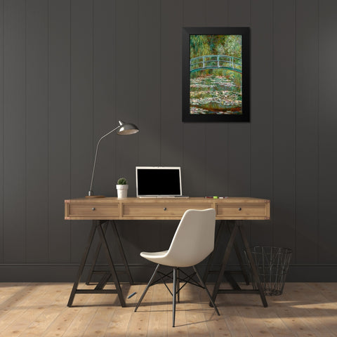 Bridge over a Pond of Water Lilies Black Modern Wood Framed Art Print by Monet, Claude