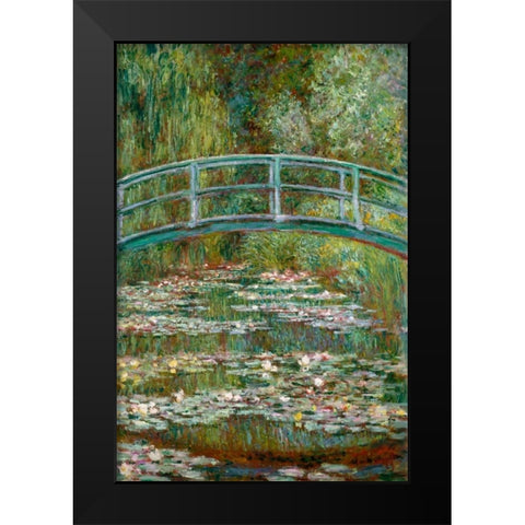Bridge over a Pond of Water Lilies Black Modern Wood Framed Art Print by Monet, Claude