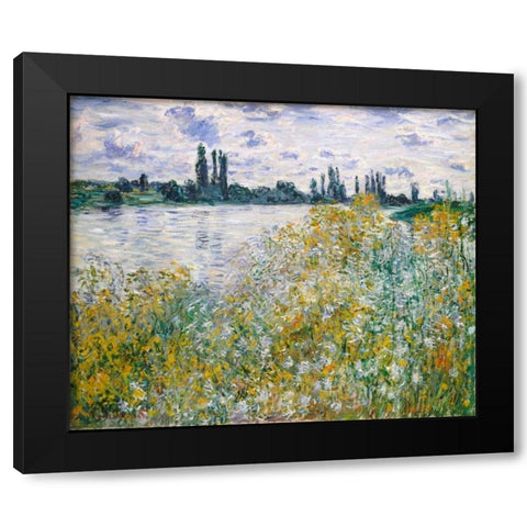 Lle aux Fleurs near Vetheuil Black Modern Wood Framed Art Print with Double Matting by Monet, Claude