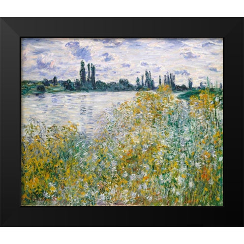 Lle aux Fleurs near Vetheuil Black Modern Wood Framed Art Print by Monet, Claude