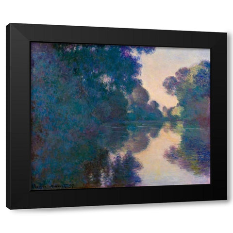 Morning on the Seine near Giverny Black Modern Wood Framed Art Print with Double Matting by Monet, Claude