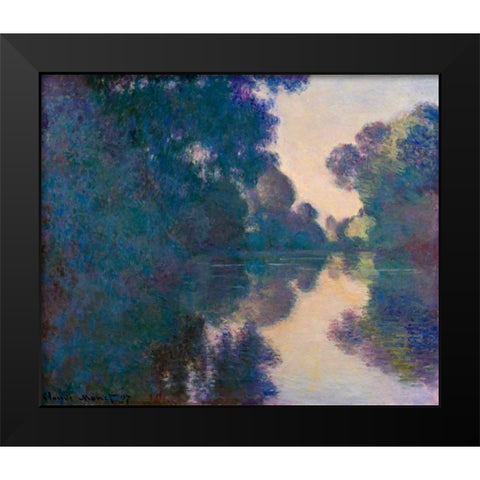 Morning on the Seine near Giverny Black Modern Wood Framed Art Print by Monet, Claude