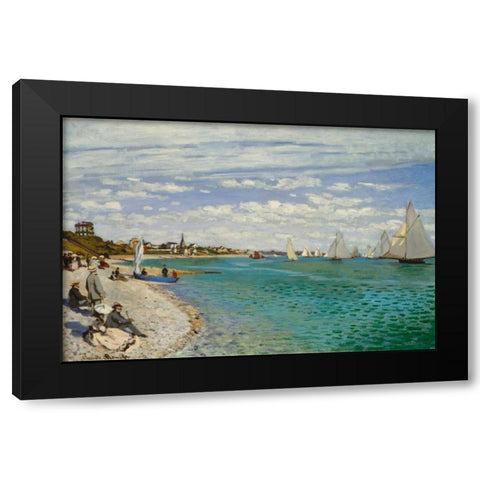Regatta at Sainte- Adresse Black Modern Wood Framed Art Print with Double Matting by Monet, Claude