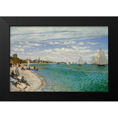 Regatta at Sainte- Adresse Black Modern Wood Framed Art Print by Monet, Claude
