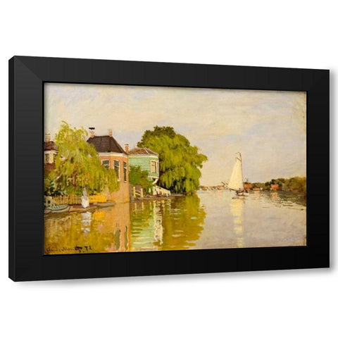 Houses on the Achterzaan Black Modern Wood Framed Art Print with Double Matting by Monet, Claude