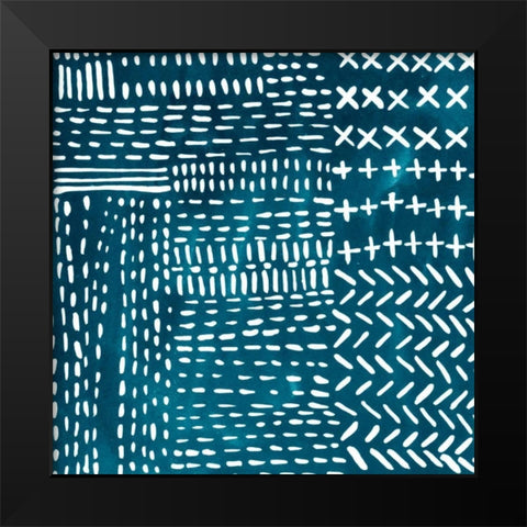 Sashiko Stitches IV Black Modern Wood Framed Art Print by Zarris, Chariklia
