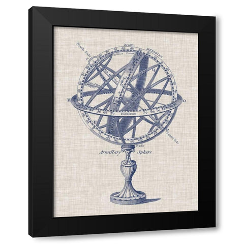 Armillary Sphere on Linen I Black Modern Wood Framed Art Print by Vision Studio