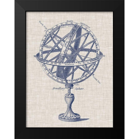Armillary Sphere on Linen I Black Modern Wood Framed Art Print by Vision Studio