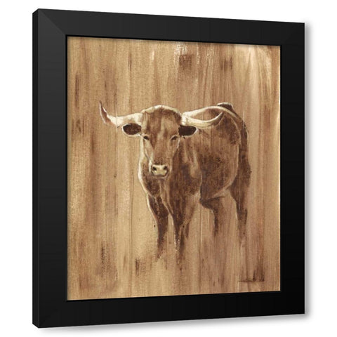 Wood Panel Longhorn Black Modern Wood Framed Art Print by Harper, Ethan