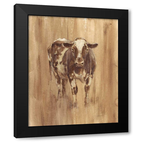 Wood Panel Cow Black Modern Wood Framed Art Print by Harper, Ethan