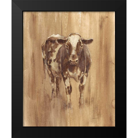 Wood Panel Cow Black Modern Wood Framed Art Print by Harper, Ethan