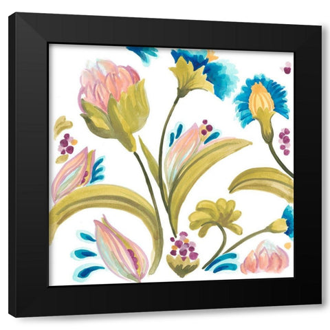 Abbey Floral Tiles I Black Modern Wood Framed Art Print by Vess, June Erica