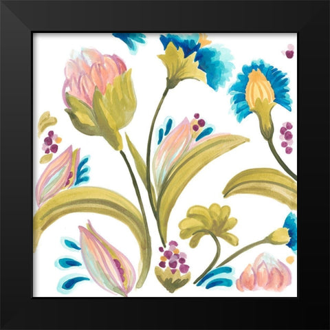 Abbey Floral Tiles I Black Modern Wood Framed Art Print by Vess, June Erica