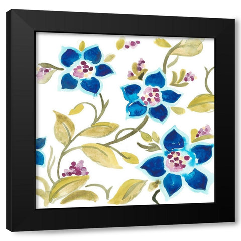 Abbey Floral Tiles II Black Modern Wood Framed Art Print by Vess, June Erica