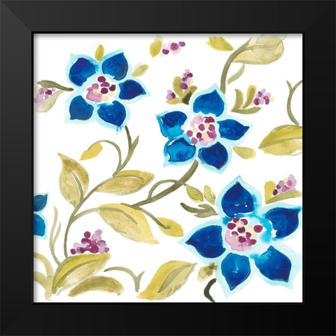 Abbey Floral Tiles II Black Modern Wood Framed Art Print by Vess, June Erica