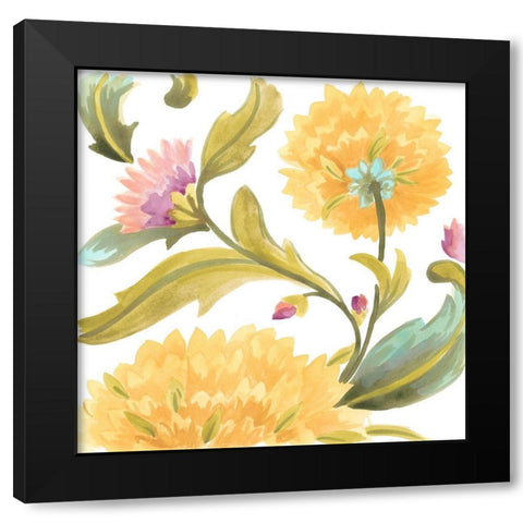 Abbey Floral Tiles III Black Modern Wood Framed Art Print with Double Matting by Vess, June Erica