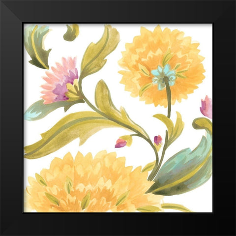 Abbey Floral Tiles III Black Modern Wood Framed Art Print by Vess, June Erica