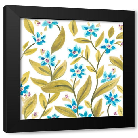 Abbey Floral Tiles IV Black Modern Wood Framed Art Print by Vess, June Erica