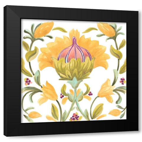 Abbey Floral Tiles V Black Modern Wood Framed Art Print by Vess, June Erica