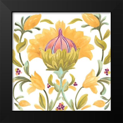 Abbey Floral Tiles V Black Modern Wood Framed Art Print by Vess, June Erica