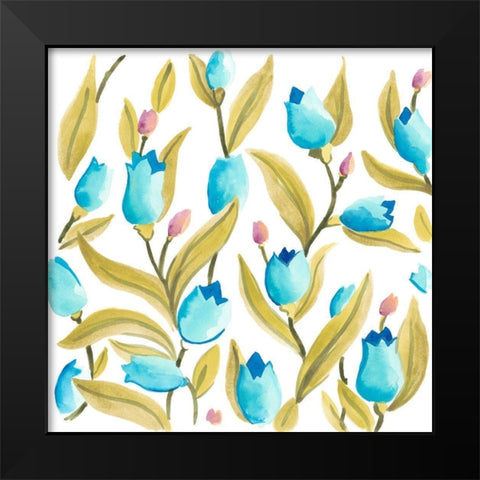 Abbey Floral Tiles VI Black Modern Wood Framed Art Print by Vess, June Erica