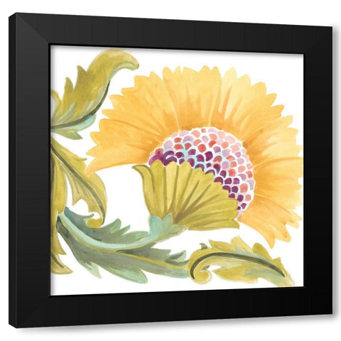 Abbey Floral Tiles VII Black Modern Wood Framed Art Print by Vess, June Erica