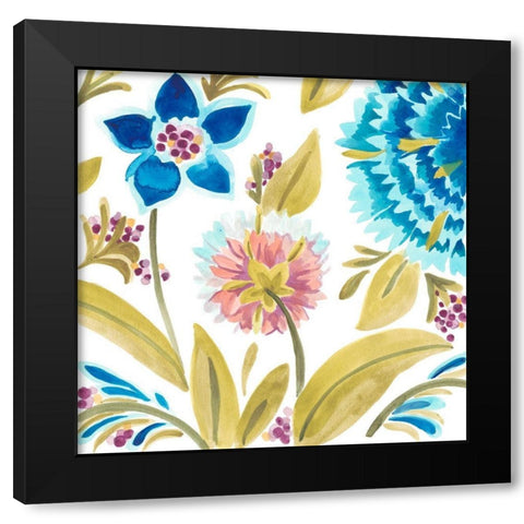 Abbey Floral Tiles VIII Black Modern Wood Framed Art Print with Double Matting by Vess, June Erica