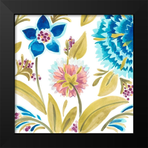 Abbey Floral Tiles VIII Black Modern Wood Framed Art Print by Vess, June Erica