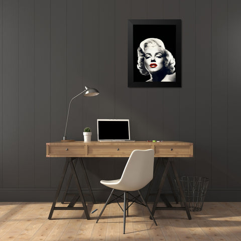 Red Lips Marilyn In Black Black Modern Wood Framed Art Print by Consani, Chris