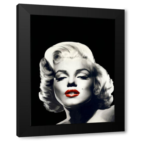 Red Lips Marilyn In Black Black Modern Wood Framed Art Print with Double Matting by Consani, Chris