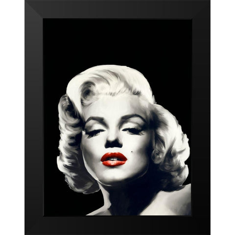 Red Lips Marilyn In Black Black Modern Wood Framed Art Print by Consani, Chris