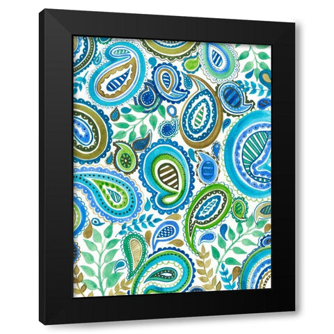 Blue and Green Paisley I Black Modern Wood Framed Art Print by Moore, Regina