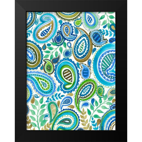 Blue and Green Paisley I Black Modern Wood Framed Art Print by Moore, Regina
