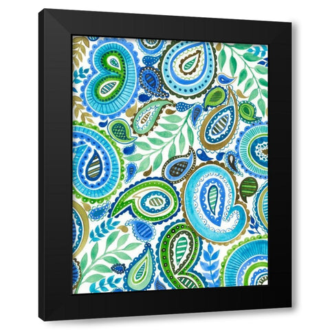 Blue and Green Paisley II Black Modern Wood Framed Art Print by Moore, Regina