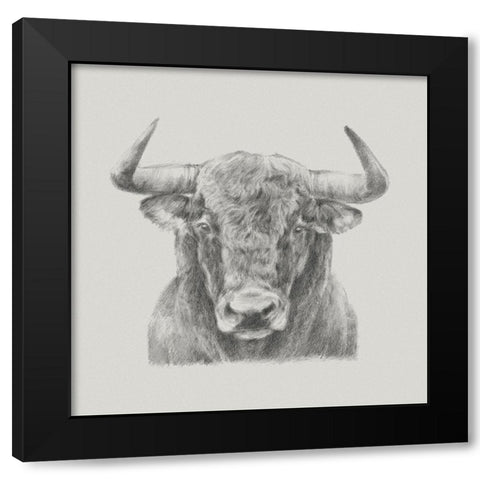 Black and White Bull Black Modern Wood Framed Art Print by Harper, Ethan