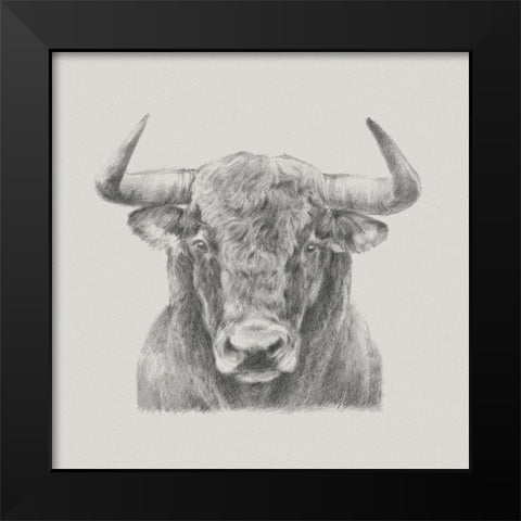 Black and White Bull Black Modern Wood Framed Art Print by Harper, Ethan