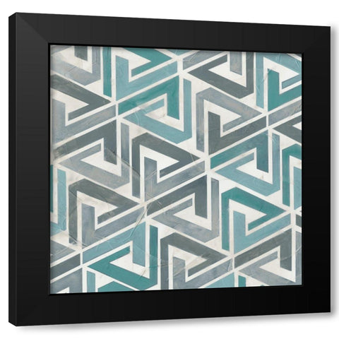 Teal Tile Collection II Black Modern Wood Framed Art Print by Vess, June Erica
