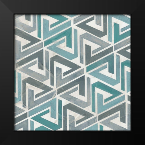 Teal Tile Collection II Black Modern Wood Framed Art Print by Vess, June Erica