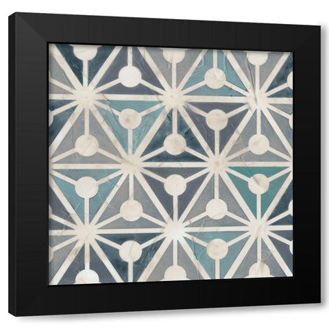 Teal Tile Collection IX Black Modern Wood Framed Art Print with Double Matting by Vess, June Erica