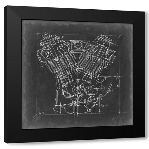 Motorcycle Engine Blueprint I Black Modern Wood Framed Art Print by Harper, Ethan