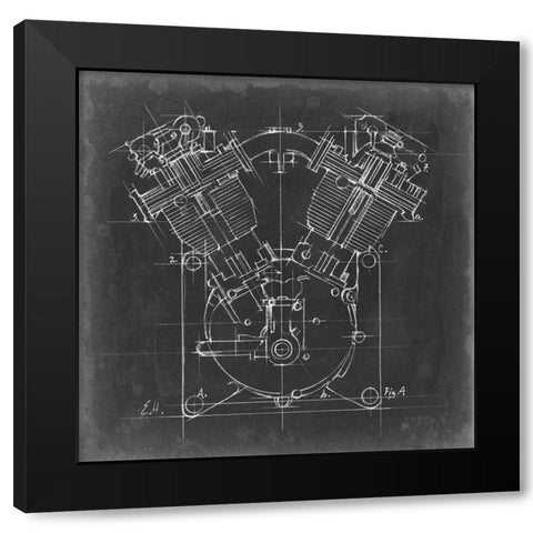Motorcycle Engine Blueprint II Black Modern Wood Framed Art Print with Double Matting by Harper, Ethan
