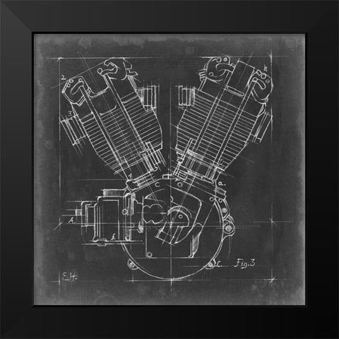 Motorcycle Engine Blueprint III Black Modern Wood Framed Art Print by Harper, Ethan